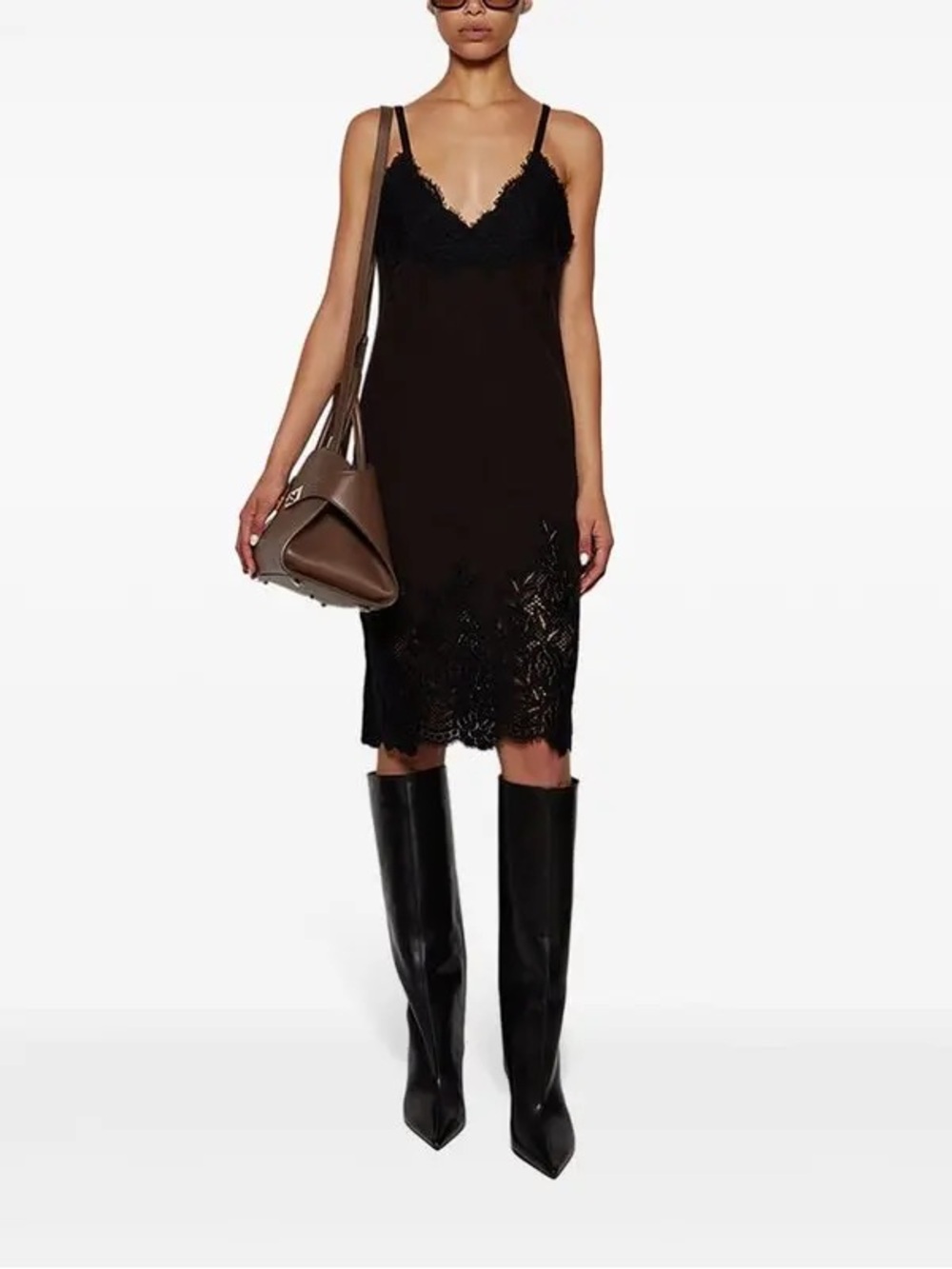 Burberry Black Lace-Trim Slip Midi Dress